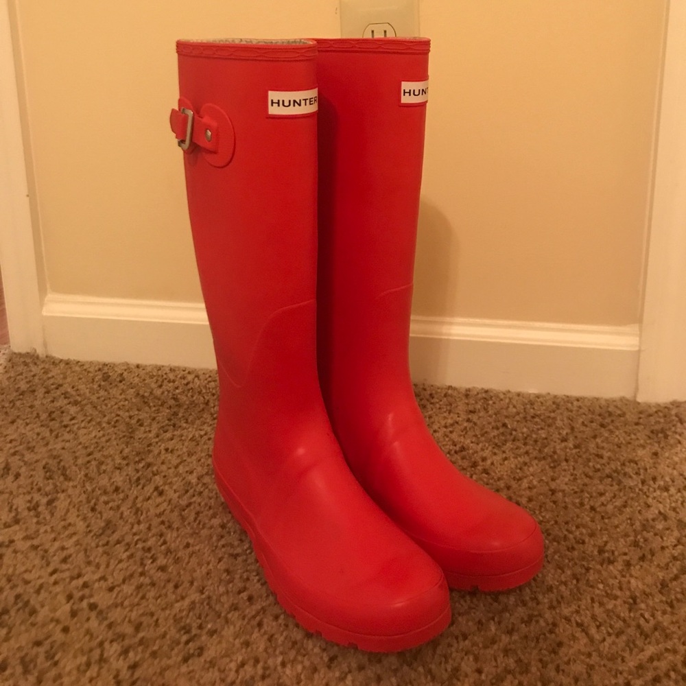 Red hunter rain boots